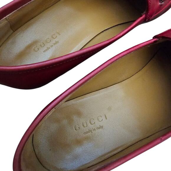 Gucci Jordaan Horsebit Flat Slip On Loafer Red Leather Gold Buckle Size 37 US 7 - Picture 8 of 11